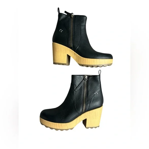 Dr. Scholl’s Original Collection Black Leather Chunky Platform Boots size 7 - Picture 1 of 7